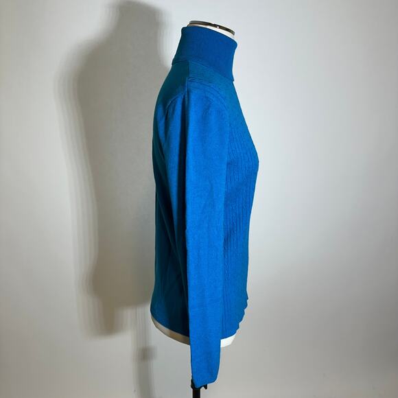 Evan-Picone Blue Cable Knit Turtleneck Sweater Womens Size Medium M Pullover - Picture 3 of 9